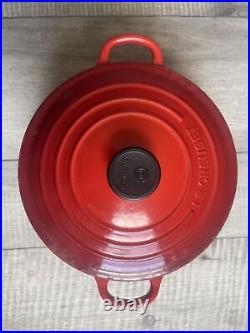 RED Le Creuset Sauce pan with lid 20 2 3/4 qt Made from France Cast Iron Used