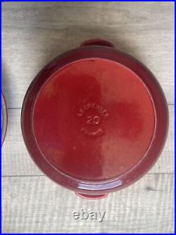 RED Le Creuset Sauce pan with lid 20 2 3/4 qt Made from France Cast Iron Used