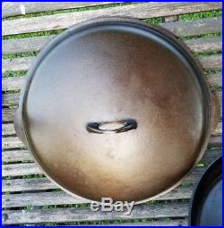 REMARKABLE GRISWOLD #14 cast iron skillet SET large pan & very hard to find lid