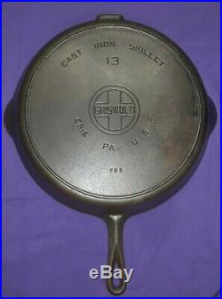 Rare #13 Griswold Cast Iron Skillet Block Logo Level 100% Original Milling Marks