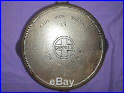 Rare #13 Griswold Cast Iron Skillet Block Logo Level 100% Original Milling Marks