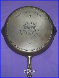 Rare #13 Griswold Cast Iron Skillet Block Logo Level 100% Original Milling Marks