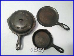 Rare 3 PCS Wagner Ware Cast Iron TOY SKILLET & COVER #1365 With Skillet & Pan