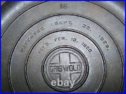 Rare Antique #14 GRISWOLD Cast Iron Skillet Heat Ring 718A With474 Lid Erie PA