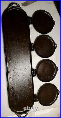 Rare Antique 1881 S Mfg. Co New York Cast Iron 4 Plate Flop Griddle Pancake Pan