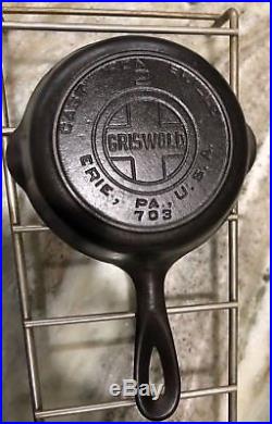 Rare Cast Iron GRISWOLD NO. 2 SKILLET Large Block Logo 703 with HEAT RING