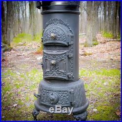 Rare Danish C. 1890 Lange Cast Iron Wood Parlor Stove Oven Log Cabin Pot Belly