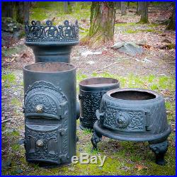 Rare Danish C. 1890 Lange Cast Iron Wood Parlor Stove Oven Log Cabin Pot Belly
