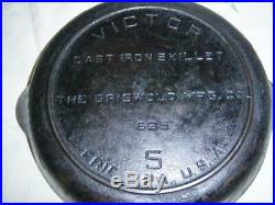 Rare GRISWOLD MFG CO. VICTOR #5 695 CAST IRON SKILLET Victor