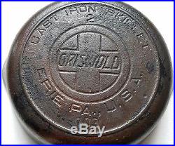 Rare Griswold #2 Cast Iron Skillet Slant Logo Heat Ring 703 Erie PA USA Flat Vtg