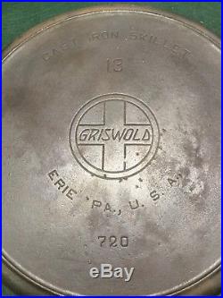 Rare Griswold No. 13 Pattern 720 Slant Logo Cast Iron Skillet with Heat Ring