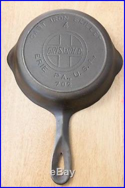 Rare Griswold No. 4 Cast Iron Skillet 702 With Heat Ring And Slant Logo