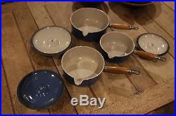 Rare New Le Creuset Cast iron Pan set x 3 Blue with Lids Real Vintage