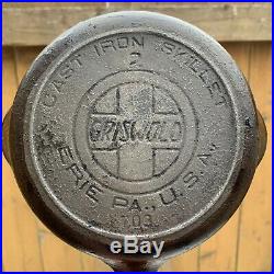 Rare Vtg Griswold 2 Cast Iron Skillet 703 Slant Logo Erie Heat Ring Antique Htf