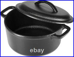 Round Pre-Seasoned Cast Iron Mini Dutch Oven Pot with Lid and Dual Handles, 2-Qu
