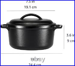 Round Pre-Seasoned Cast Iron Mini Dutch Oven Pot with Lid and Dual Handles, 2-Qu