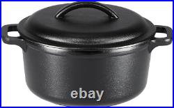 Round Pre-Seasoned Cast Iron Mini Dutch Oven Pot with Lid and Dual Handles, 2-Qu