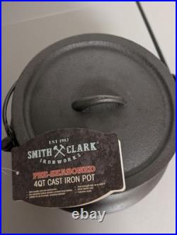 SMITH AND CLARK 4QT Cast Iron Black Lid Cauldron NWT