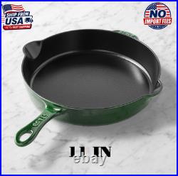 STAUB Cast Iron 11-inch Traditional Skillet Basil Pan, Deep Frypan
