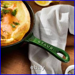 STAUB Cast Iron 11-inch Traditional Skillet Basil Pan, Deep Frypan
