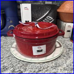 STAUB Cast Iron Dutch Oven 4-qt Round Cocotte, Cherry