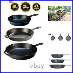 Seasoned Cast Iron 3 Skillet Bundle. 12 Inches and 10.25 Inches with 8 Inch S