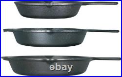 Seasoned Cast Iron 3 Skillet Bundle. 12 Inches and 10.25 Inches with 8 Inch S