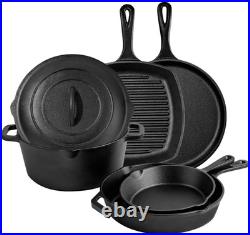 Set Cocina Hierro Fundido 6 Pzs Curado Olla 5QT Sartenes Parrilla Camping