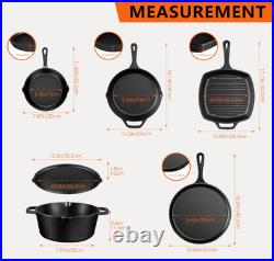 Set Cocina Hierro Fundido 6 Pzs Curado Olla 5QT Sartenes Parrilla Camping