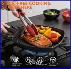 Set Cocina Hierro Fundido 6 Pzs Curado Olla 5QT Sartenes Parrilla Camping