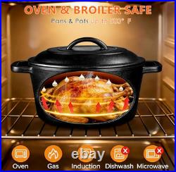 Set Cocina Hierro Fundido 6 Pzs Curado Olla 5QT Sartenes Parrilla Camping