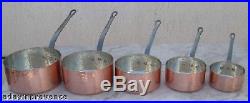 Set Of 5 Hammered Copper Pans From France/cast Iron Handles