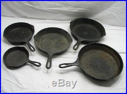 Set Vintage Wagner Cast Iron Skillets Cookware Frying Pan 3,6,8,9,10 Smoke Ring