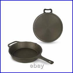 Set of 2 Pre Seasoned Super Smooth Cast Iron Cookware Skillet Pan and Tawa