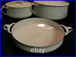 Set of (3) Dansk White Kobenstyle Cast Iron Casserole /Pots 4 qt, 2 qt, Saucepan