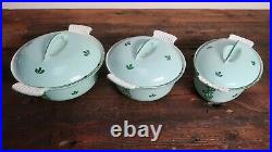 Set of 8 Green Tulip Enamel Cast Iron Skillet Dutch Oven Pot Made in Holland