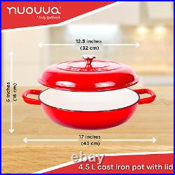 Shallow Cast Iron Casserole with Lid Non Stick Dutch Oven Pot, Oven Safe up to