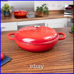 Shallow Cast Iron Casserole with Lid Non Stick Dutch Oven Pot, Oven Safe up to