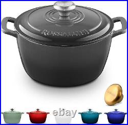 Signature Cast Iron Dutch Oven 4.5 Quart Non-Stick Serving Pot with Gold Knob