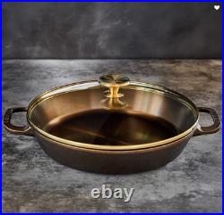 Smithey Seasoned Cast Iron Dual Handle Skillet with Lid 12 Inch Heavy Duty Fryin