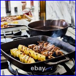 Smithey Seasoned Cast Iron Grill Pan 12 Inch Pre-Seasoned Dual Handle