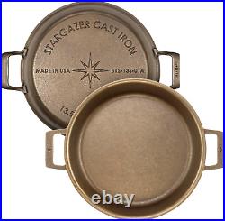 Stargazer 13.5-Inch Cast Iron Braiser Pan 4.9-Quart, Made in USA, Seasoned, Pr