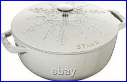 Staub 24cm Round Cast Iron Snowflake French Oven White Truffle