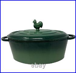 Staub 27 Basix Oval Cast Iron 4 qt Dutch Oven Green Rooster Lid France Vintage