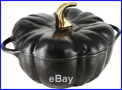 Staub 3.5 Qt Cast Iron Pumpkin Cocotte Dutch Oven Cooking Pot w Lid Matte Black