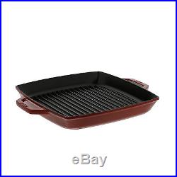 Staub Cast Iron 13 Square Double Handle Grill Pan Brick Red