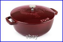 Staub Cast Iron 3.75 qt Essential French Oven Rooster Lid Grenadine NWB France