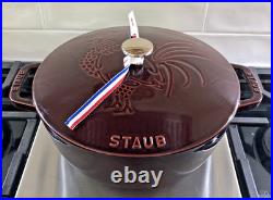 Staub Cast Iron 3.75 qt Essential French Oven Rooster Lid Grenadine NWB France