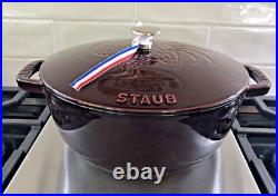 Staub Cast Iron 3.75 qt Essential French Oven Rooster Lid Grenadine NWB France