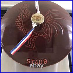 Staub Cast Iron 3.75 qt Essential French Oven Rooster Lid Grenadine NWB France